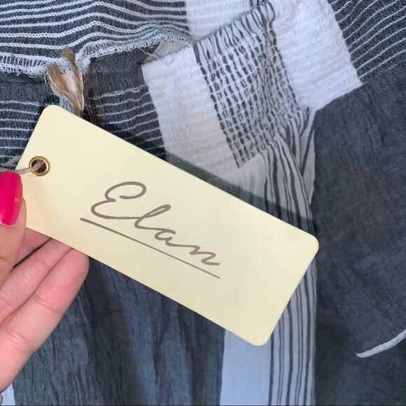 NWT Elan Blue & White Cropped Smocked Striped Off-Shoulder Top Size: Medium - Picture 7 of 15